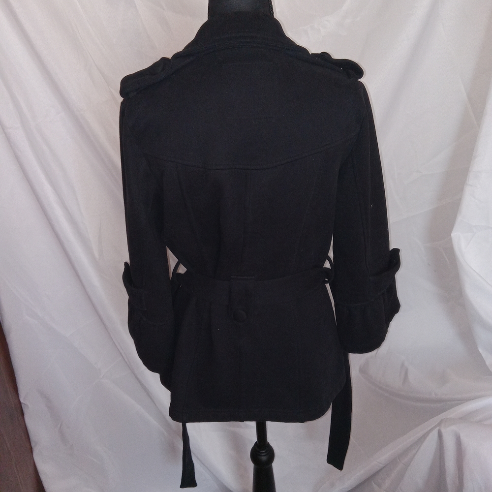 Wet Seal Black Pea Coat 3/4 Flounce Sleeves Womens Size Medium - Picture 8 of 13